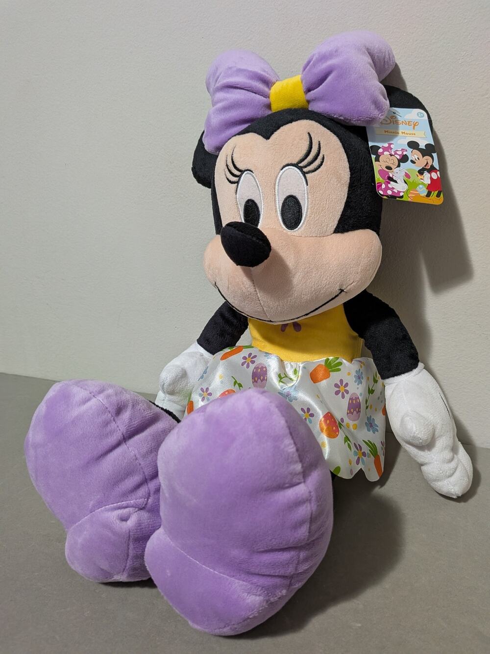 Disney Easter Large 19" Minnie Mouse Plush NWT Purple Bow Egg Print Dress
